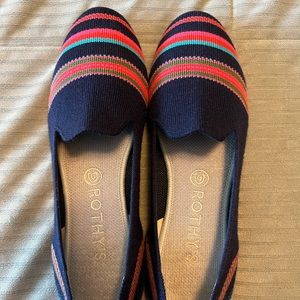 Rothy’s navy ribbon stripe merino loafers